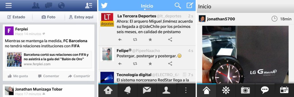 De izquierda a derecha: Facebook, Twitter e iGrann (Instagram)