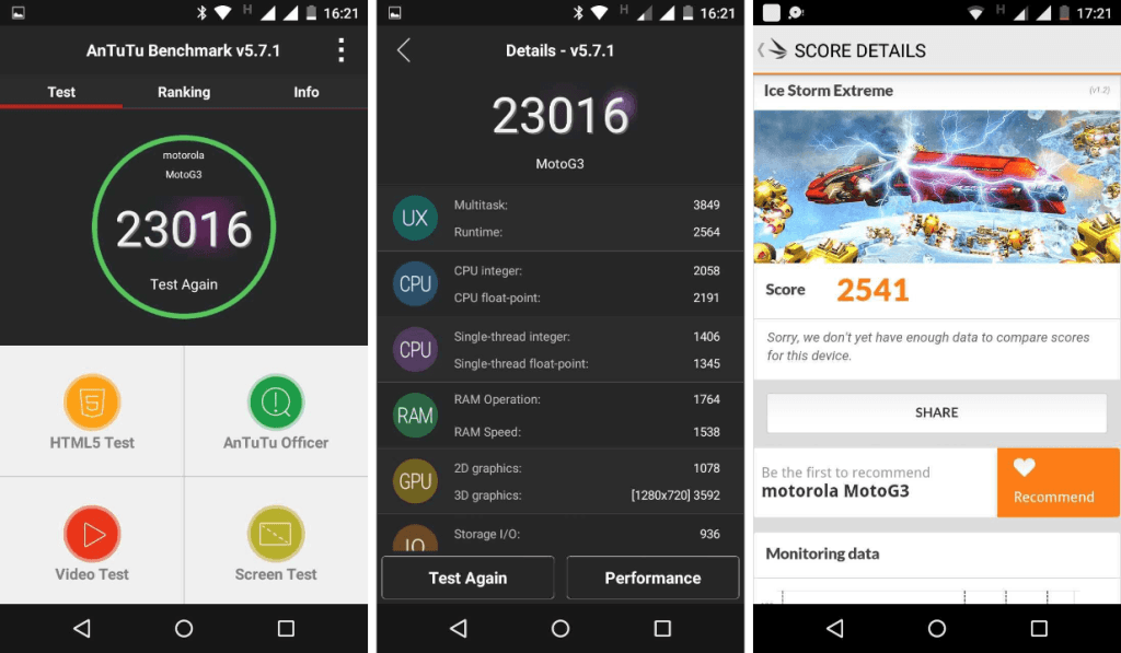 Benchmarks Moto G 2015