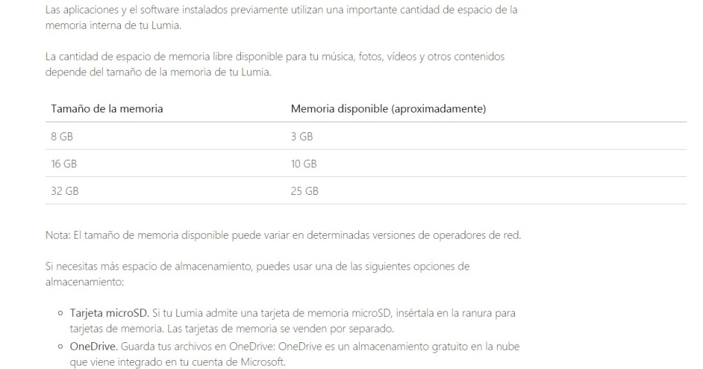 windows 10 espacio lumia