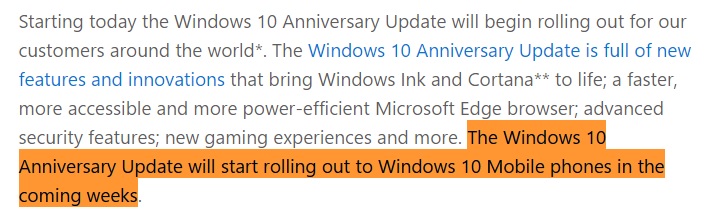 Windows 10 Mobile postergado