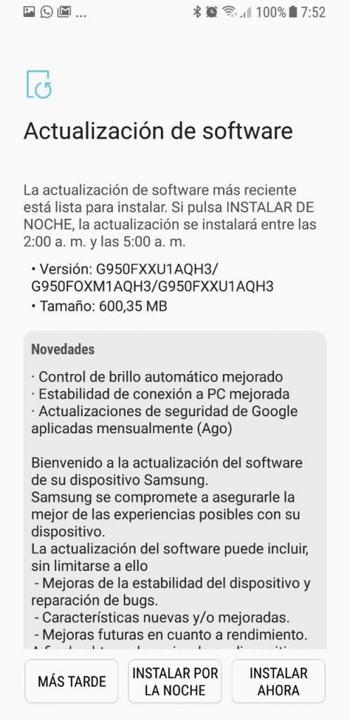 galaxy s8 parche seguridad agosto