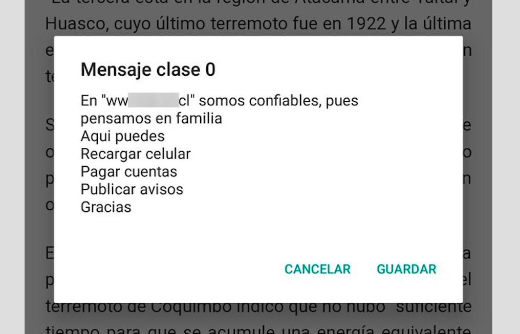 El famoso mensaje “Clase 0” con publicidad que están recibiendo varios chilenos en sus teléfonos