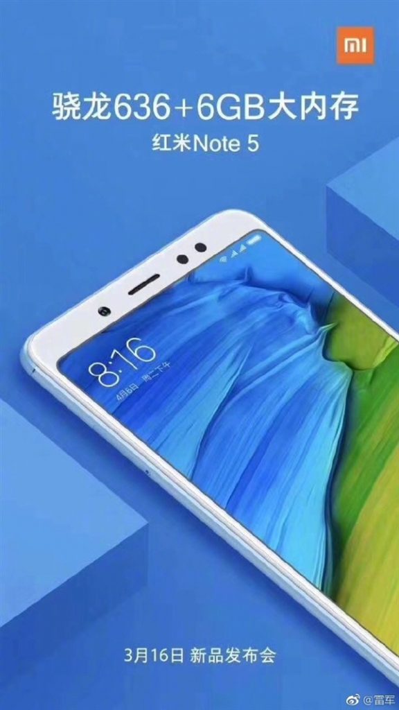 Las especificaciones del Xiaomi Redmi Note 5 versión china ya salen a la luz