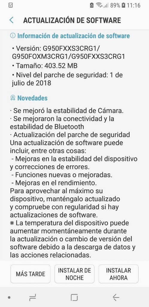actualizacion julio samsung galaxy s8