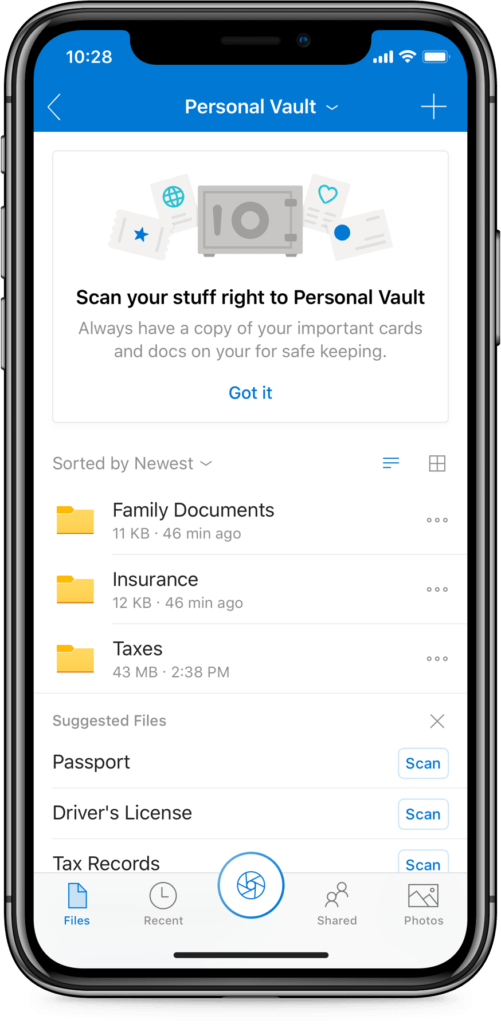 onedrive ios bóveda personal