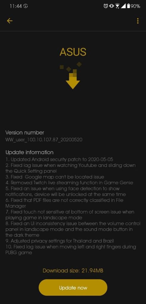 Captura ASUS ZenFone 5z parche mayo 2020