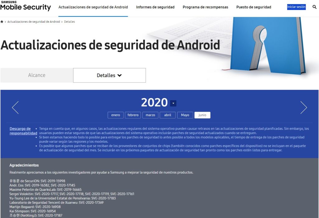 parche de seguridad junio 2020 galaxy s20