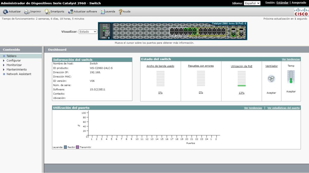 Interfaz web de un viejo switch administrado Cisco