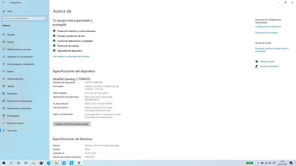 Info Windows 10 Lenovo Ideapad Gaming 3i