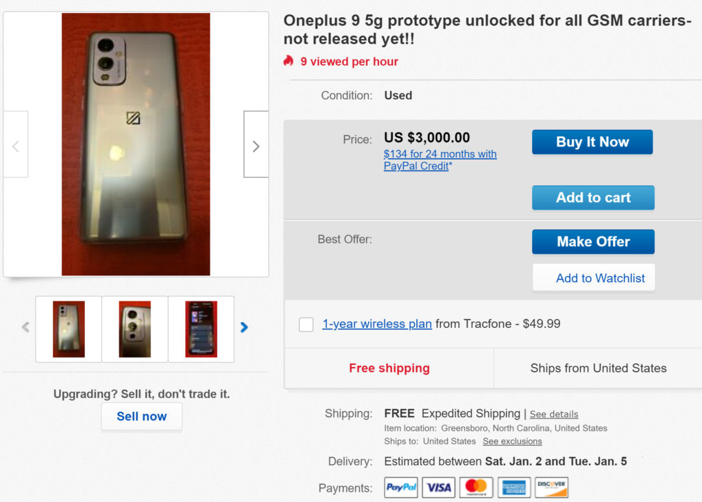 Alguien puso a la venta un prototipo del OnePlus 9 en eBay