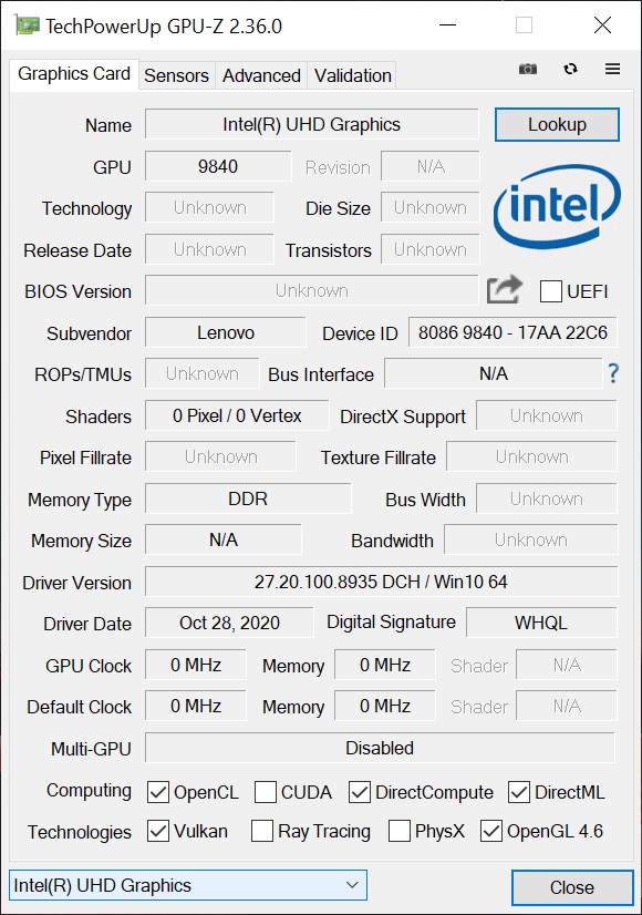 GPU-Z - Lenovo ThinkPad X1 Fold