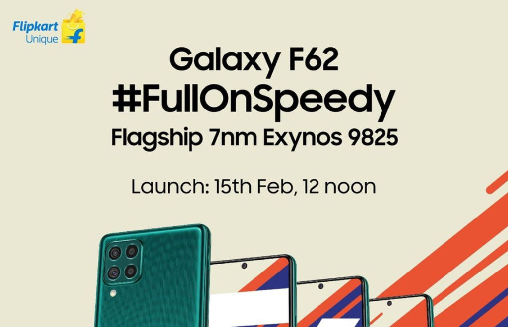 Galaxy F62 de Samsung se revelará de manera oficial el 15 de febrero