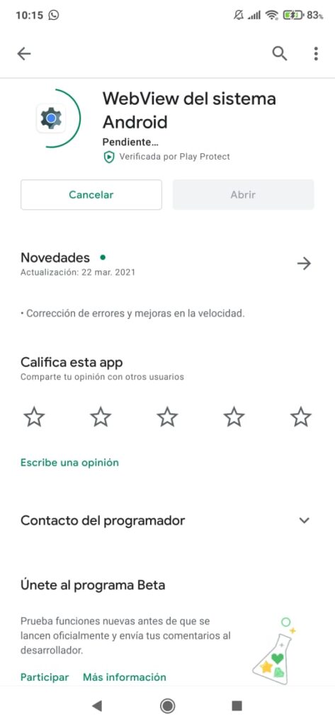 Webview sistema android Google