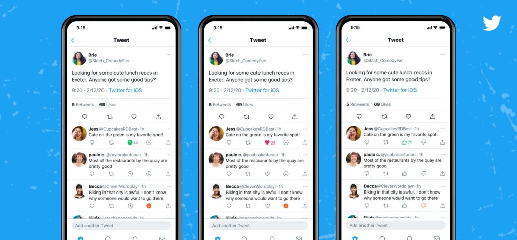Twitter está probando agregar botones para aplicar votos positivos o negativos a las publicaciones