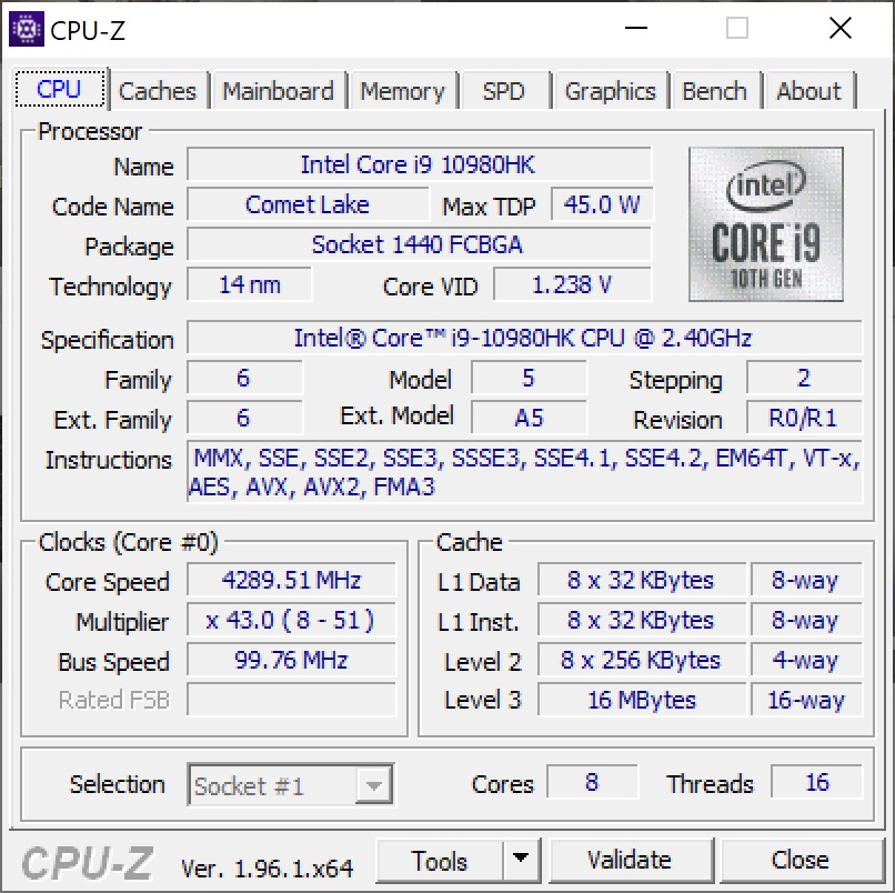 Asus ZenBook Pro Duo 15 OLED - CPU Z