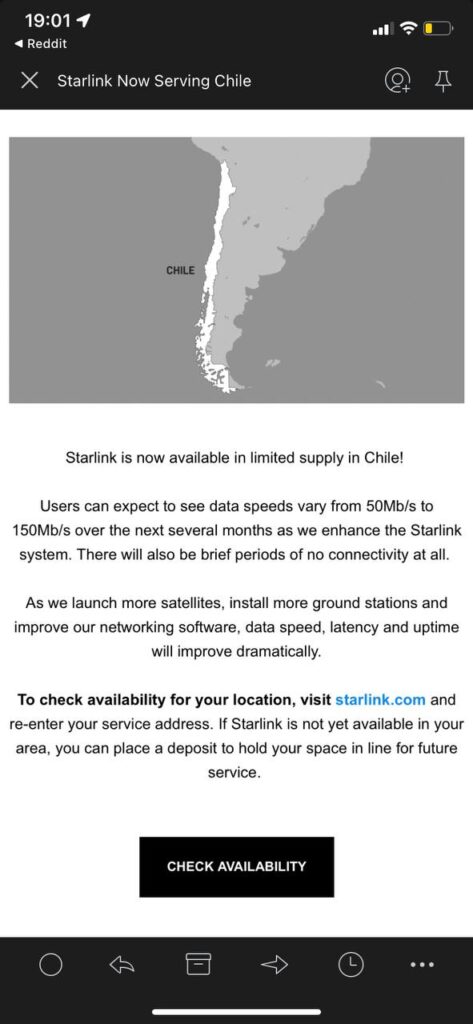 Correo Starlink disponible en Chile