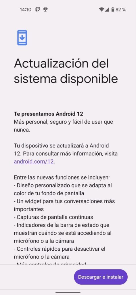 Captura de Android 12 disponible