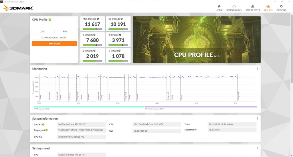 Intel Core i9 12900K - 3DMark CPU Profile
