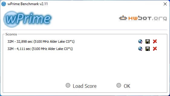 Intel Core i9 12900K - wPrime 32M single y multicore overclock 5100 CPU y 5000 RAM