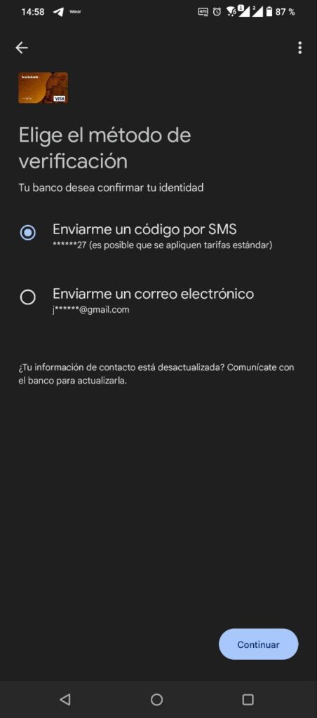 captura tarjeta de crédito Scotiabank Google Wallet 2
