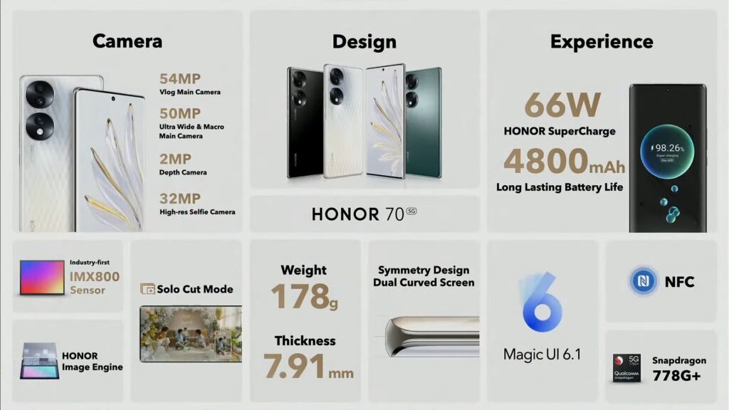 Especificaciones Honor 70