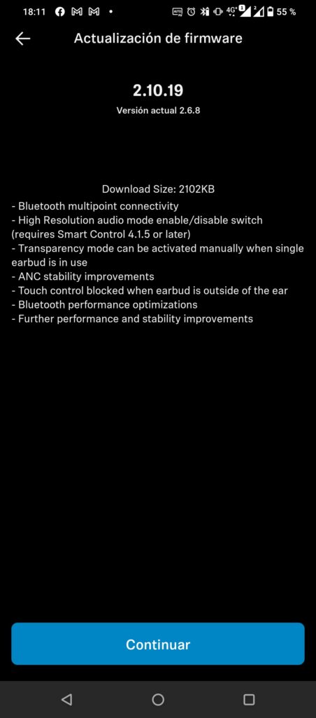 Actualización firmware Sennheiser Momentum True Wireless 3 captura 1
