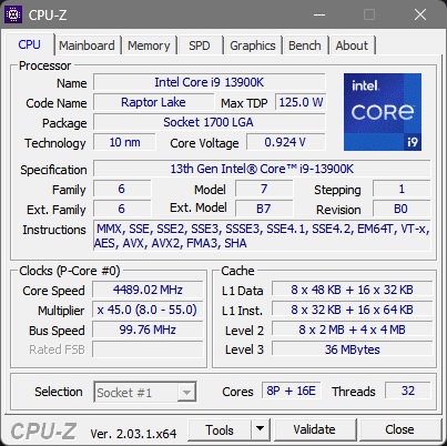 Intel Core i9 13900K - CPU-Z