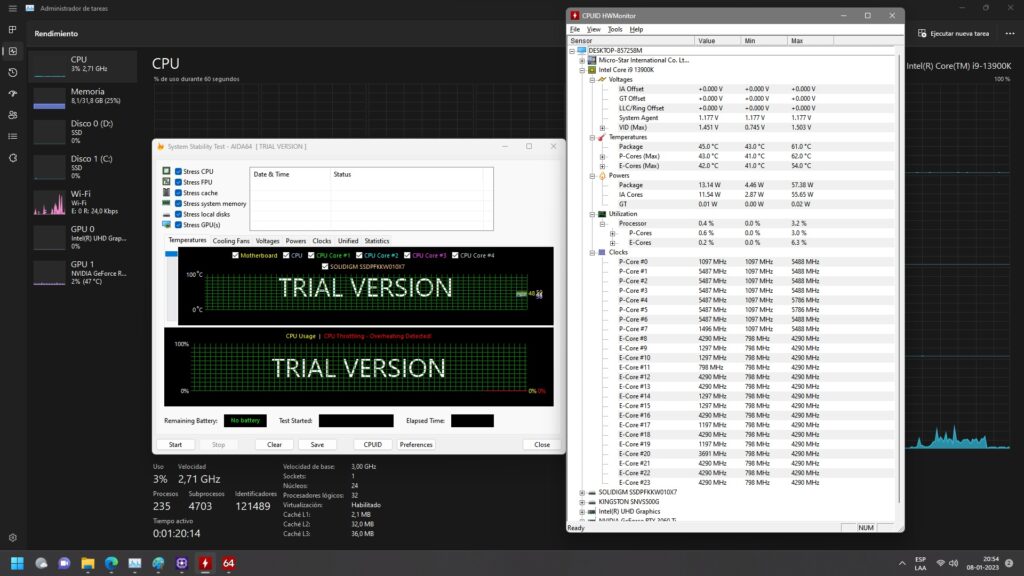 Intel Core i9 13900K - Prueba temperatura idle