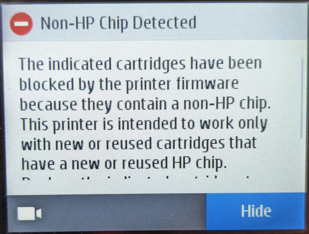 HP estaría actualizando sus impresoras para bloquear los cartuchos no originales