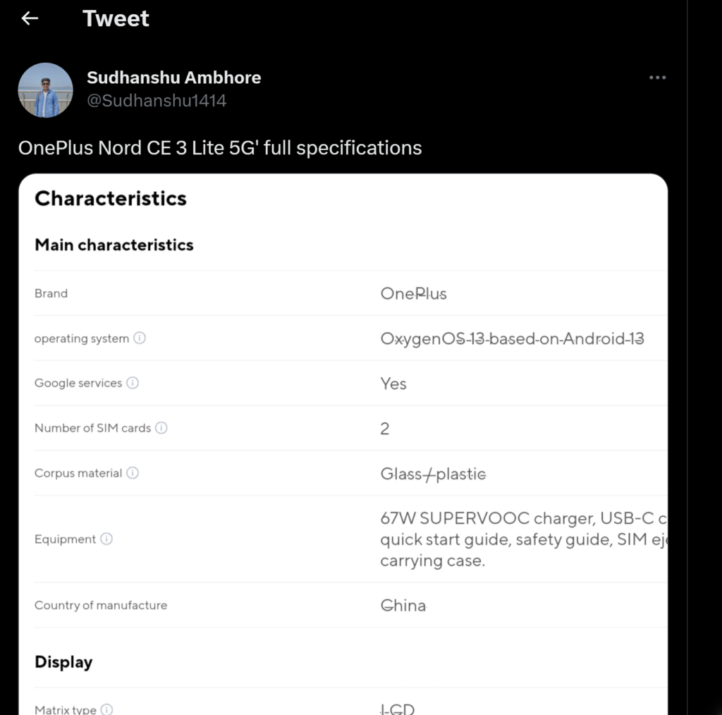 OnePlus Nord CE 3 Lite 5G specs