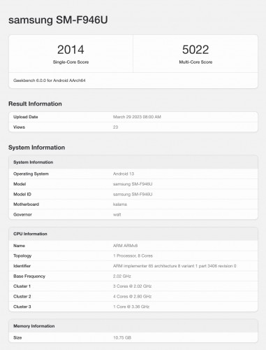Galaxy Z Fold5 Geekbench