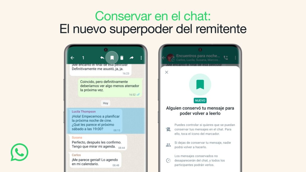 WhatsApp libera una nueva función llamada «Conservar en el chat»