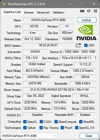 Nvidia RTX 4090 FE - GPU-Z