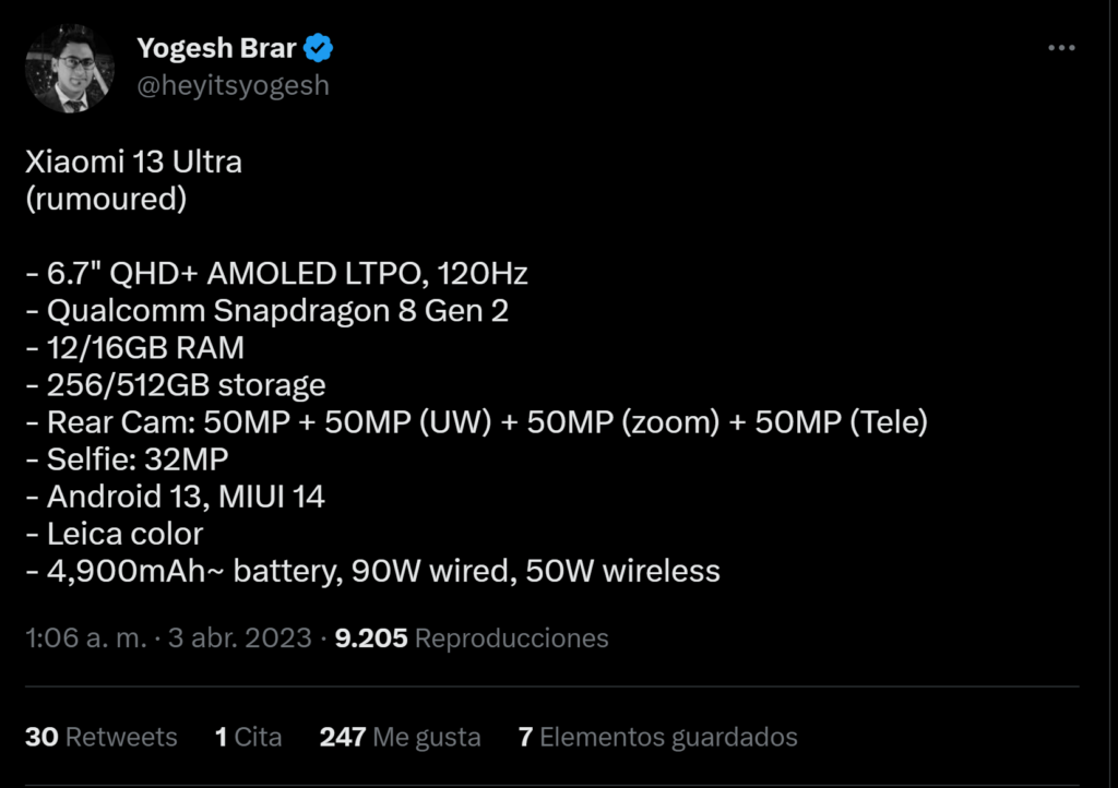 Xiaomi 13 ultra specs