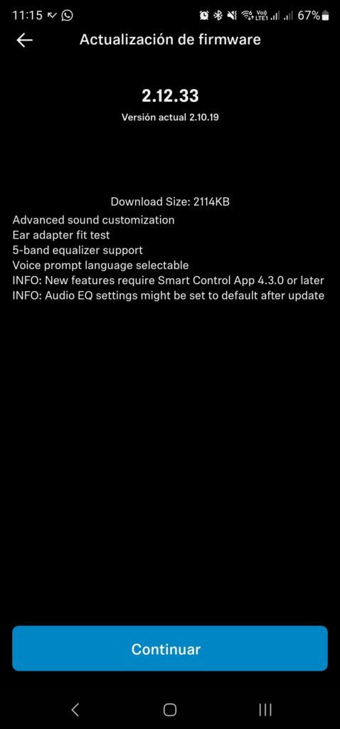 Actualización 2.12.33 Sennheiser Momentum True Wireless 3 captura 1