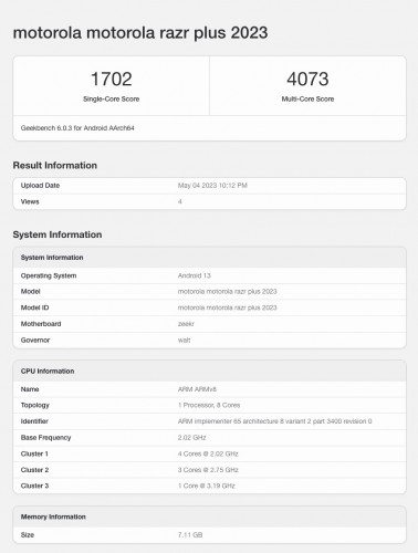 Motorola Razr+ 2023 geekbench