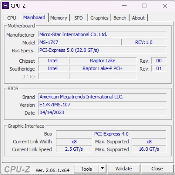 MSI Vector GP77 13V - CPU-Z 2