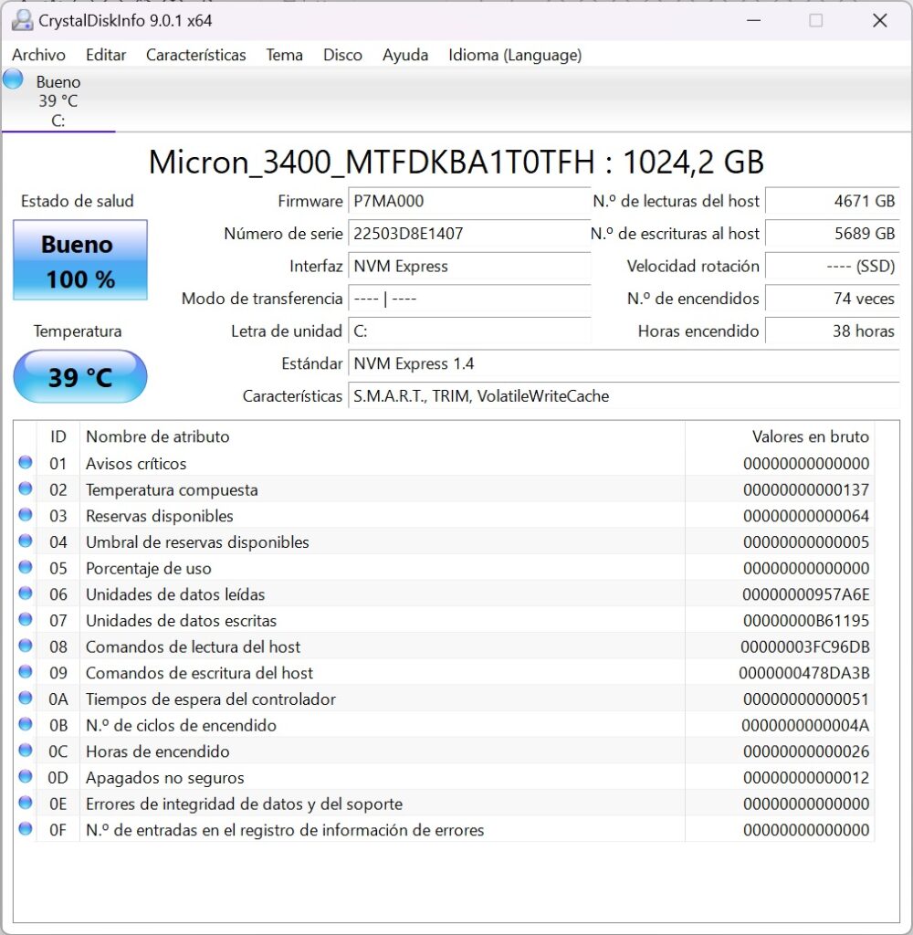 MSI Vector GP77 13V - CrystalDiskInfo 9.0.1
