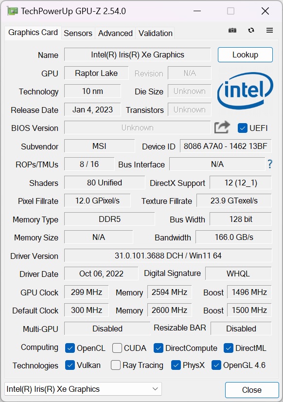 MSI Vector GP77 13V - GPU-Z 1