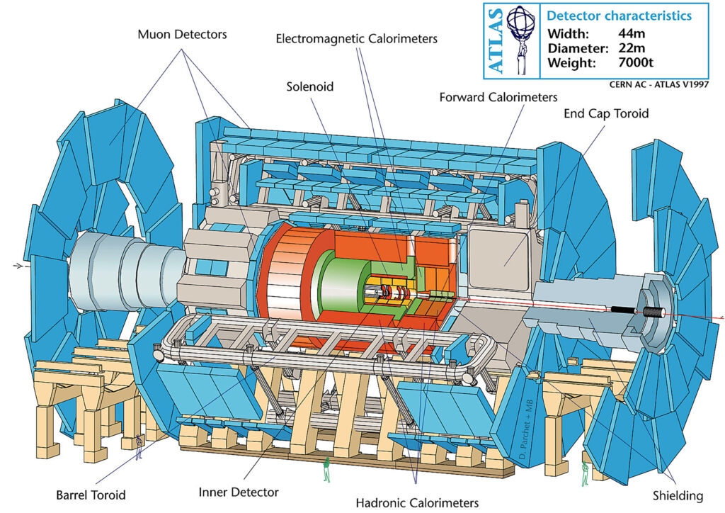 Diagrama del detector ATLAS el que midió la fuerza nuclear fuerte, una de las cuatro fuerzas fundamentales.