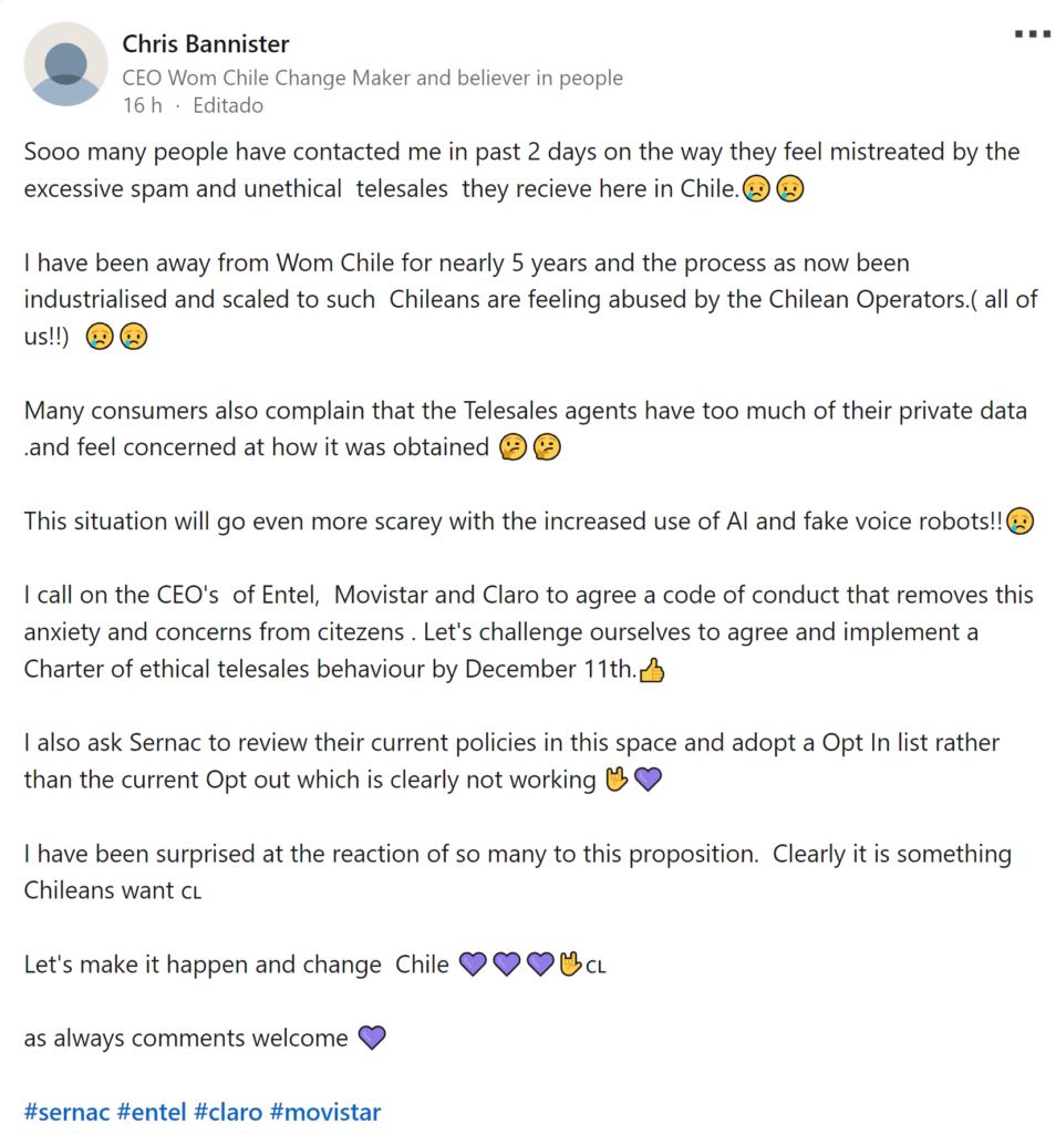 CEO WOM tele ventas chile