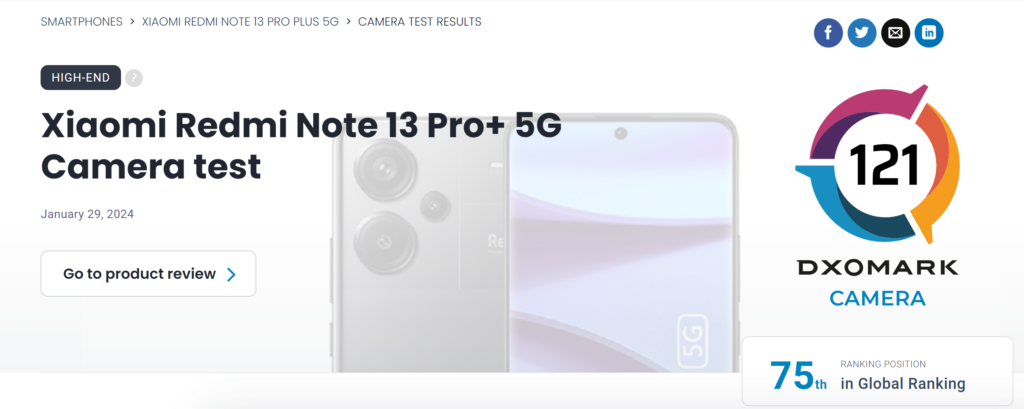 El Redmi Note 13 Pro+ 5G obtiene 121 puntos en el ranking de DXOMark