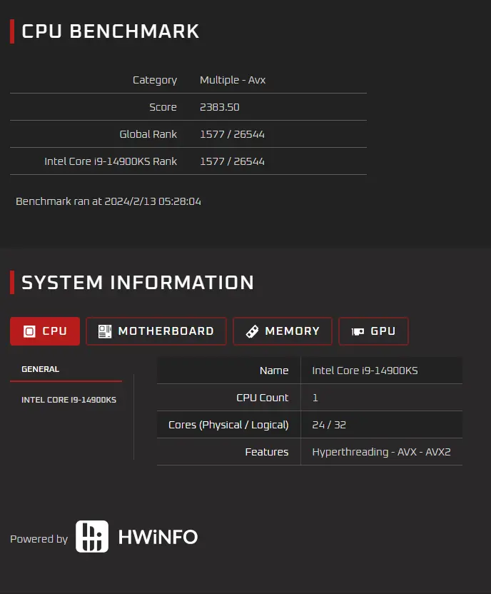 Información Intel i9-14900KS
