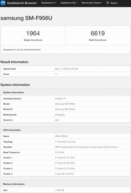 Galaxy z fold6 geekbench