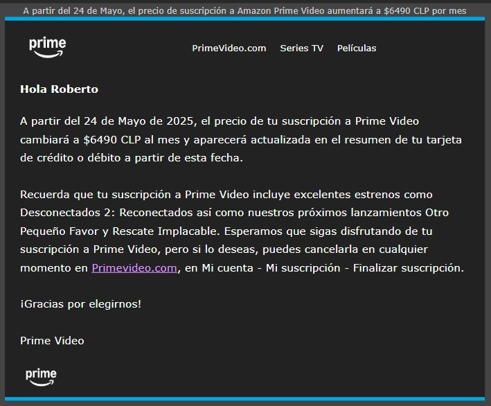 Alza mayo 2025 Amazon Prime Video foto 1