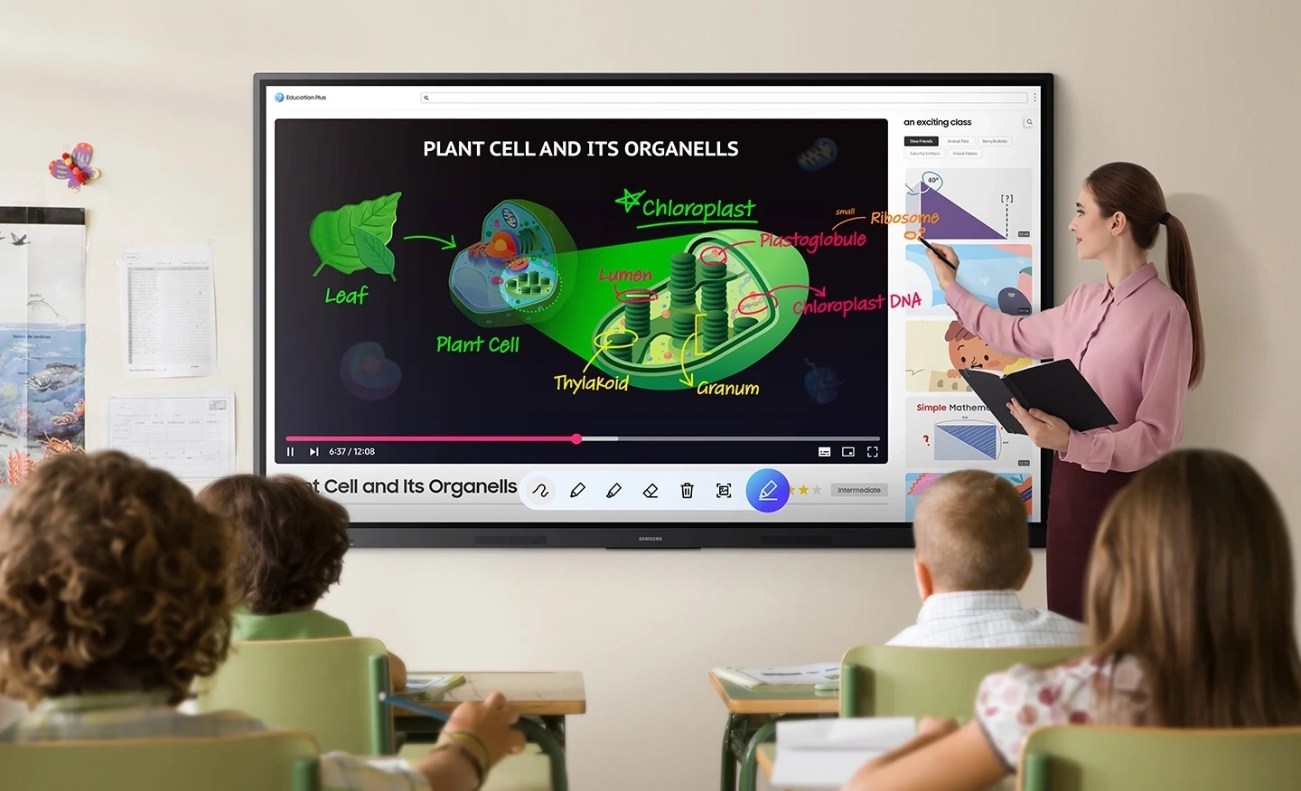 Pizarra interactiva de Samsung para uso en colegios.