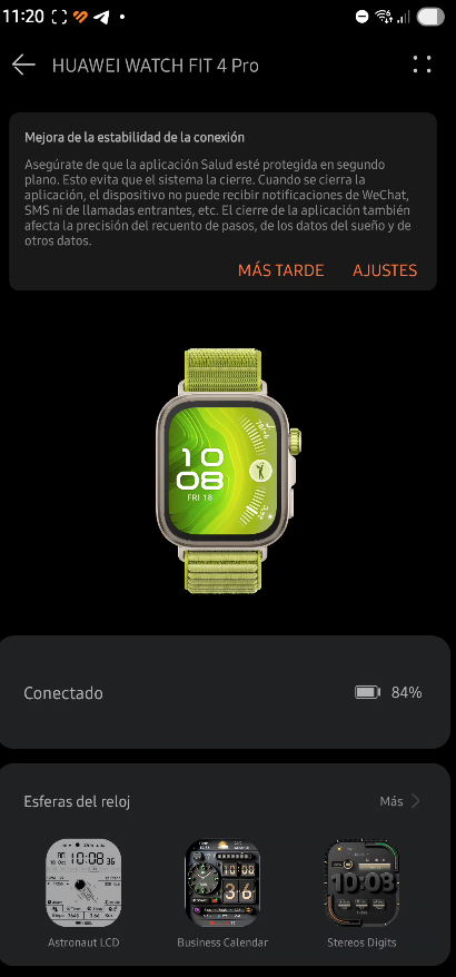 Vista de la aplicaciónHuawei Health en el smartphone. Sincronización del HUAWEI WATCH FIT 4 Pro