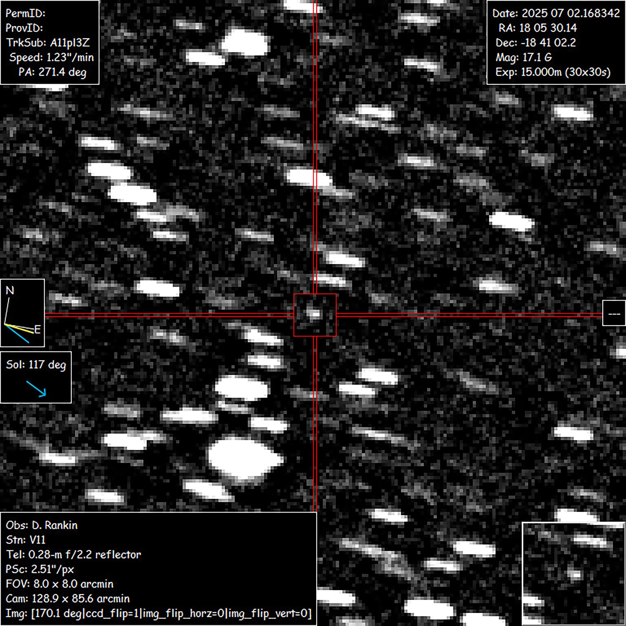 David Rankin, ingeniero del Catalina Sky Survey de la Universidad de Arizona, registró la imagen del cometa 3I/ATLAS —inicialmente catalogado como A11pl3Z— el pasado miércole
