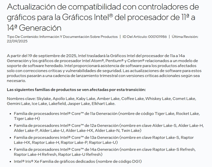 Intel controladores legacy 11 a 14 generación foto 1