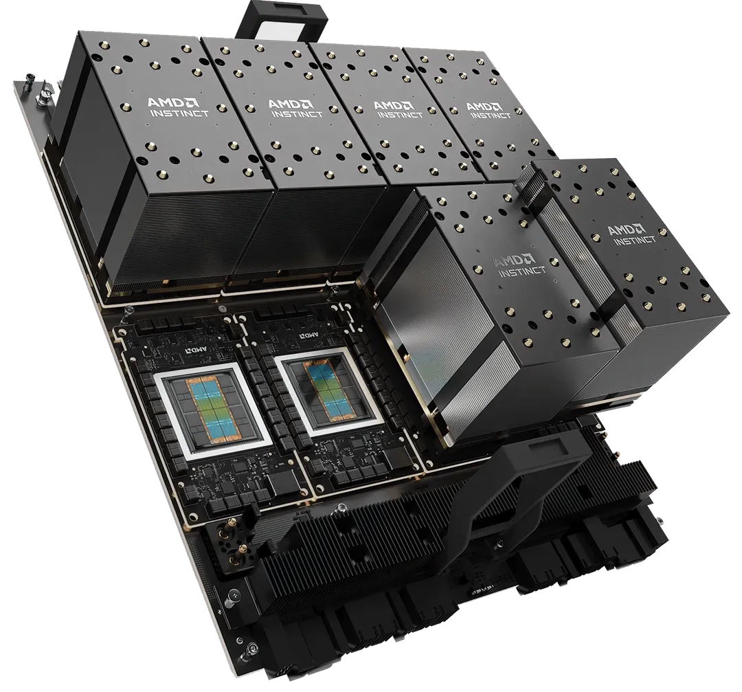 Vista de los 8 módulos en el nodo de cómputo de AMD | Créditos: AMD